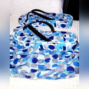 MARC JACOB BLUE, WHITE AND GREY POLKA DOT WEDGE HEEL, THONG SANDALS SIZE 8